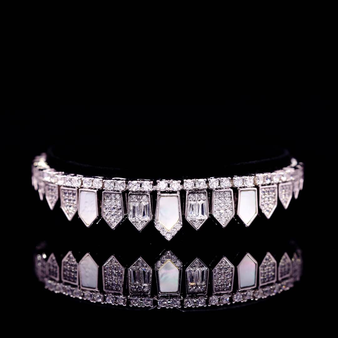 Omnia Shareefa White Luxury Bridal Full Set Accessories in High Quality Zircon Stone Premium Rhodium Plated
