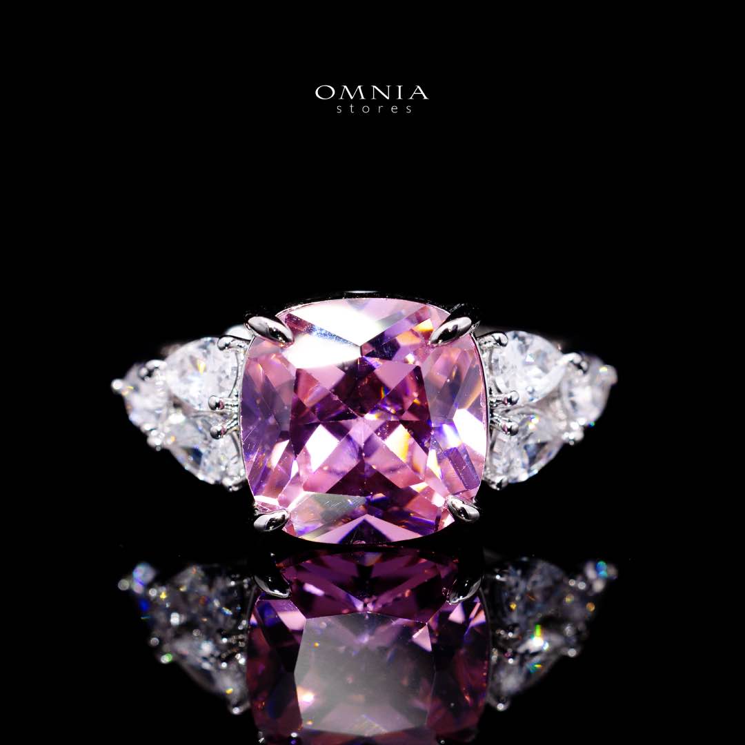 Omnia Nazaha Bridal Full Set in Rhodium Plated with High Quality White and Pink Zircon Stones