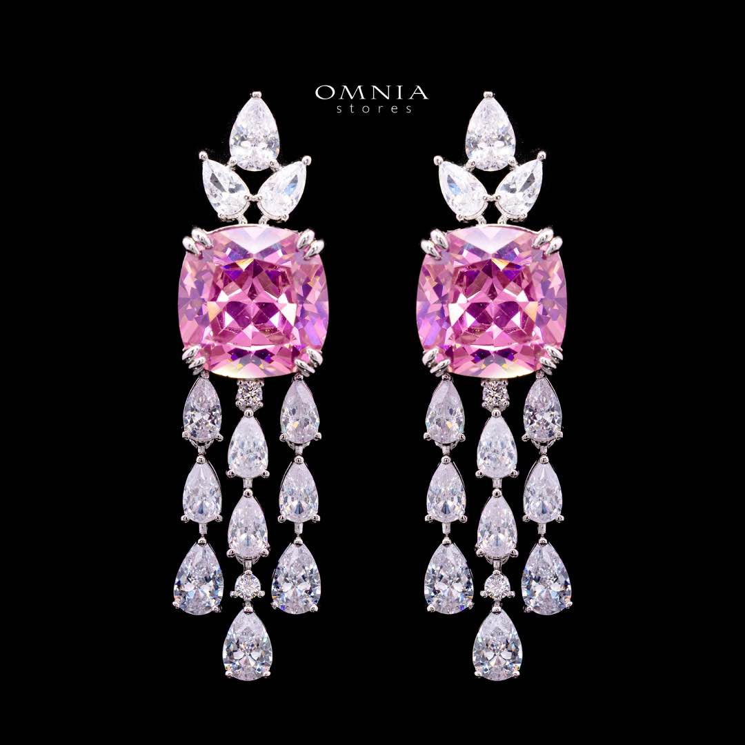 Omnia Nazaha Bridal Full Set in Rhodium Plated with High Quality White and Pink Zircon Stones