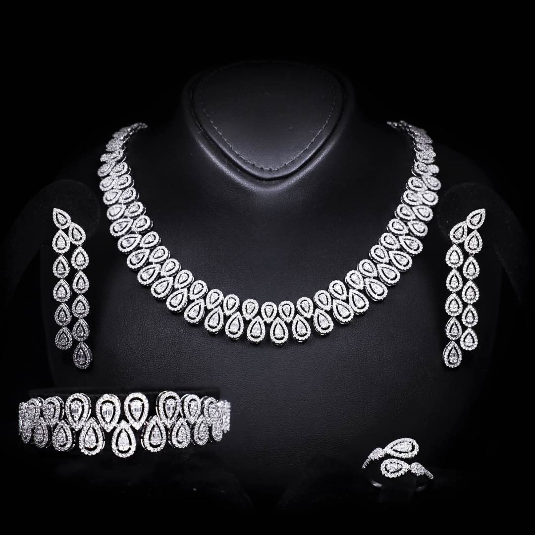 Omnia Kanzah Luxury Bridal White Full Set in High Quality Zircon Stone Premium Rhodium Plated