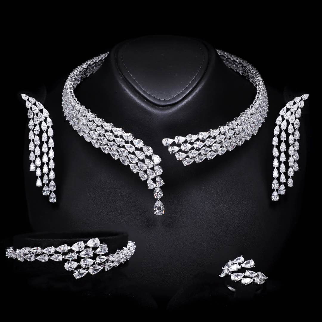 Omnia Ciara White Luxury Bridal Full Set in High Quality Zircon Stone Premium Rhodium Plated