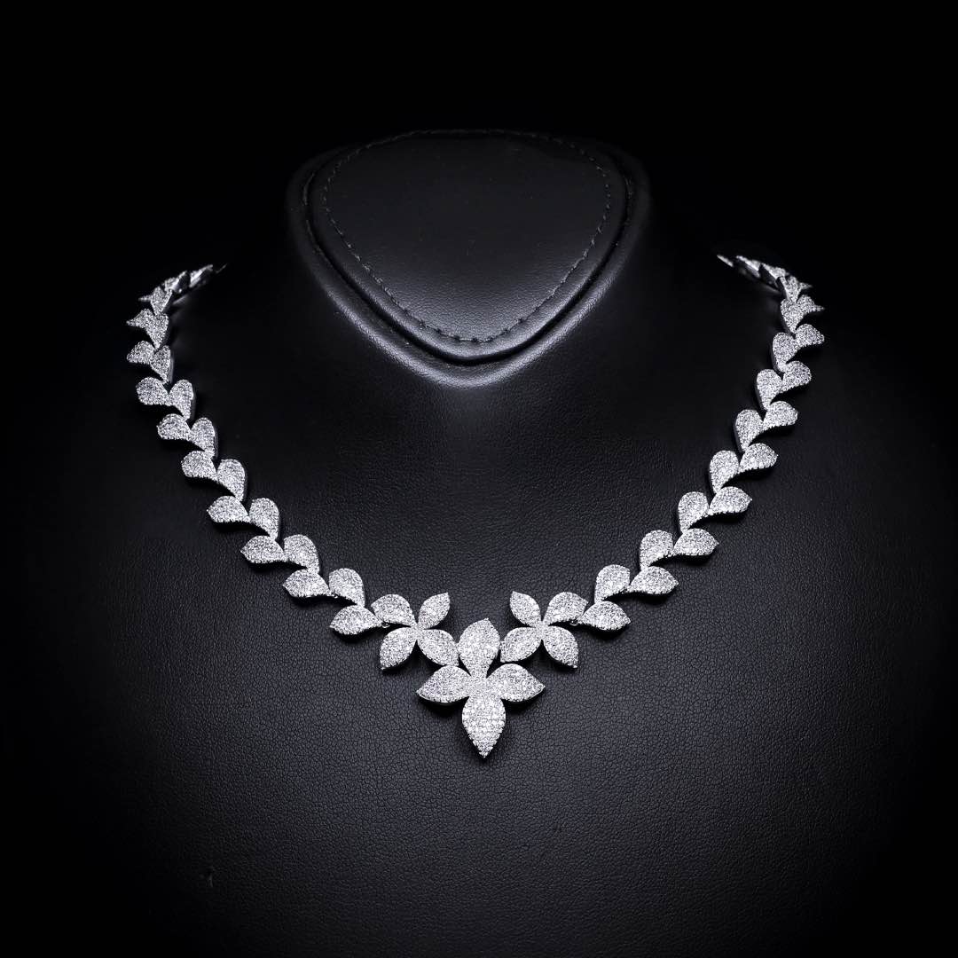 Omnia Minha Luxury White Bridal Full Set in High Quality Zircon Stone Premium Rhodium Plated