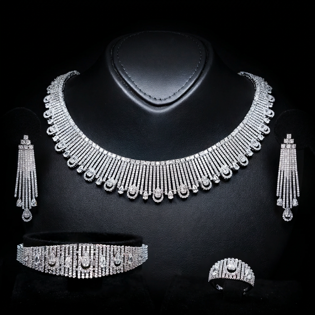 Omnia Katherine White Luxury Bridal Full Set in High Quality Zircon Stone Premium Rhodium Plated