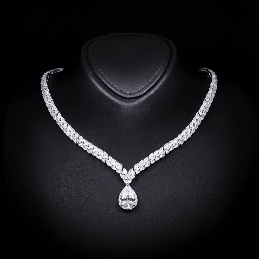 Omnia Aamira Teardrop-Design Bridal Crystal White Full Set with  High Quality Zircon Stone Premium Rhodium Plated