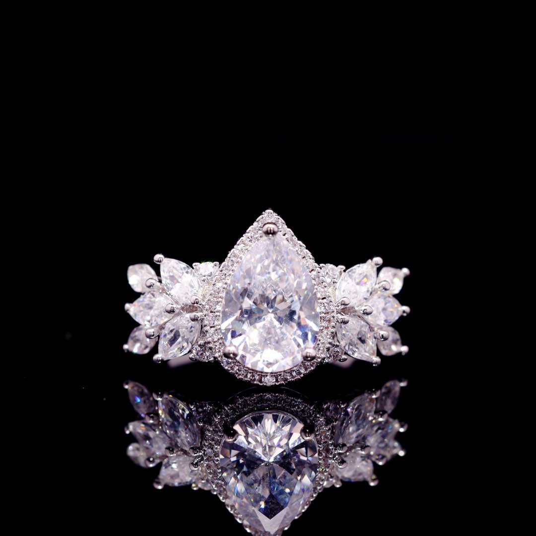 Omnia Aamira Teardrop-Design Bridal Crystal White Full Set with  High Quality Zircon Stone Premium Rhodium Plated