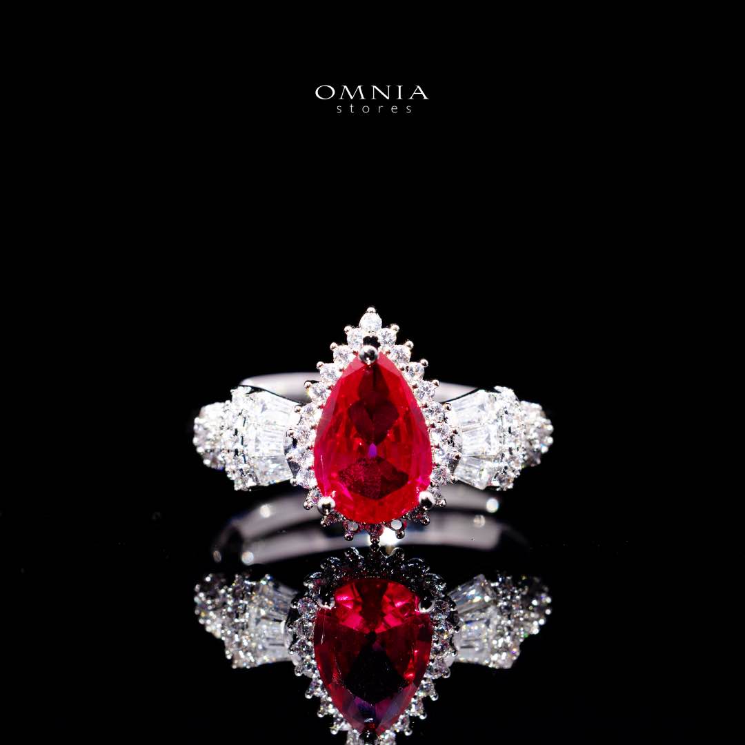 Omnia Ghada Red Bridal Full Set with Rhodium Plated in High Quality Zircon Stone Rhodium Plated (Size 16 Only Available in KSA)