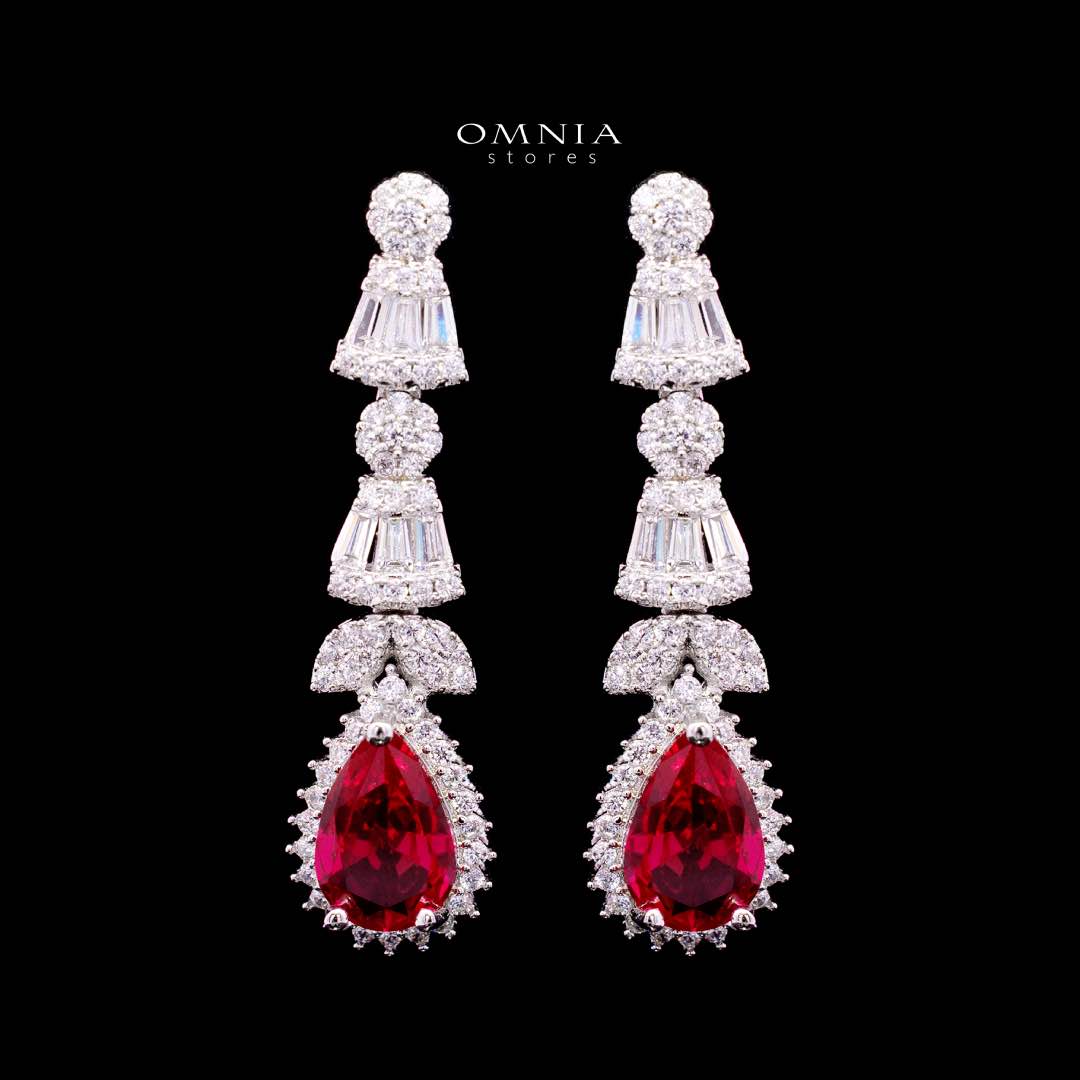 Omnia Ghada Red Bridal Full Set with Rhodium Plated in High Quality Zircon Stone Rhodium Plated (Size 16 Only Available in KSA)