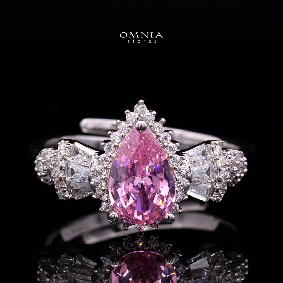 Omnia Ghada Pink Bridal Full Set with Rhodium Plated in High Quality Zircon Stone Rhodium Plated