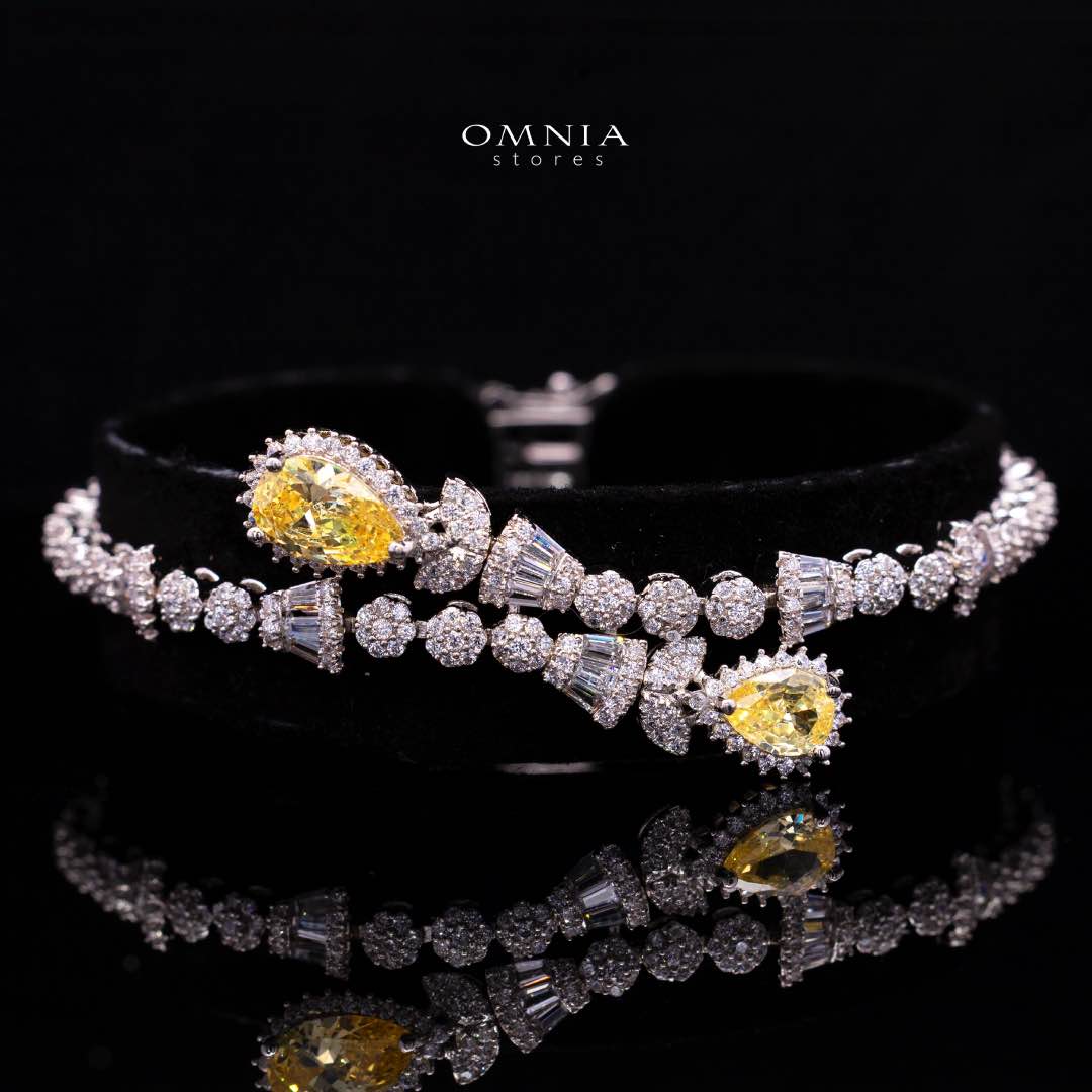 Omnia Ghada Yellow Bridal Full Set Accessories in High Quality Zircon Stone Rhodium Plated (Size 15 Only Available in KSA)