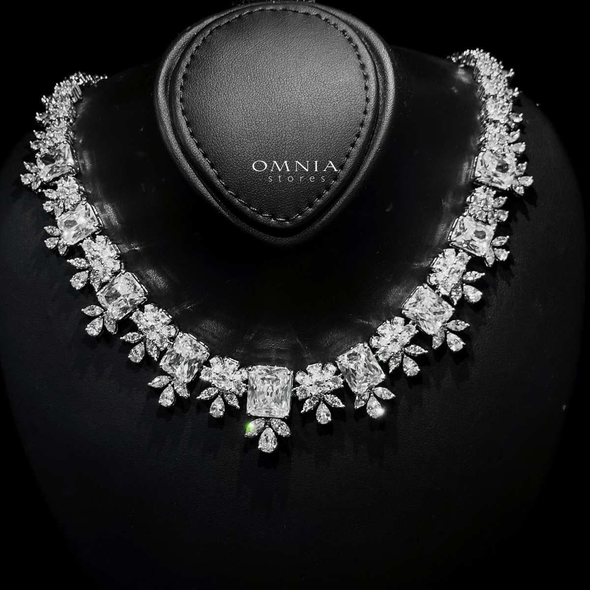 Omnia Charlotte Pure White Bridal Full Set with Emerald and Pear-Cut High-Quality Simulated Diamonds Rhodium Plated (16 cm only available in KSA)