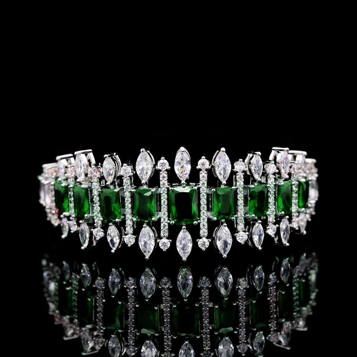 Aimee Green Luxury Bridal Bracelet with High-Quality Zircon Stones, Rhodium-Plated