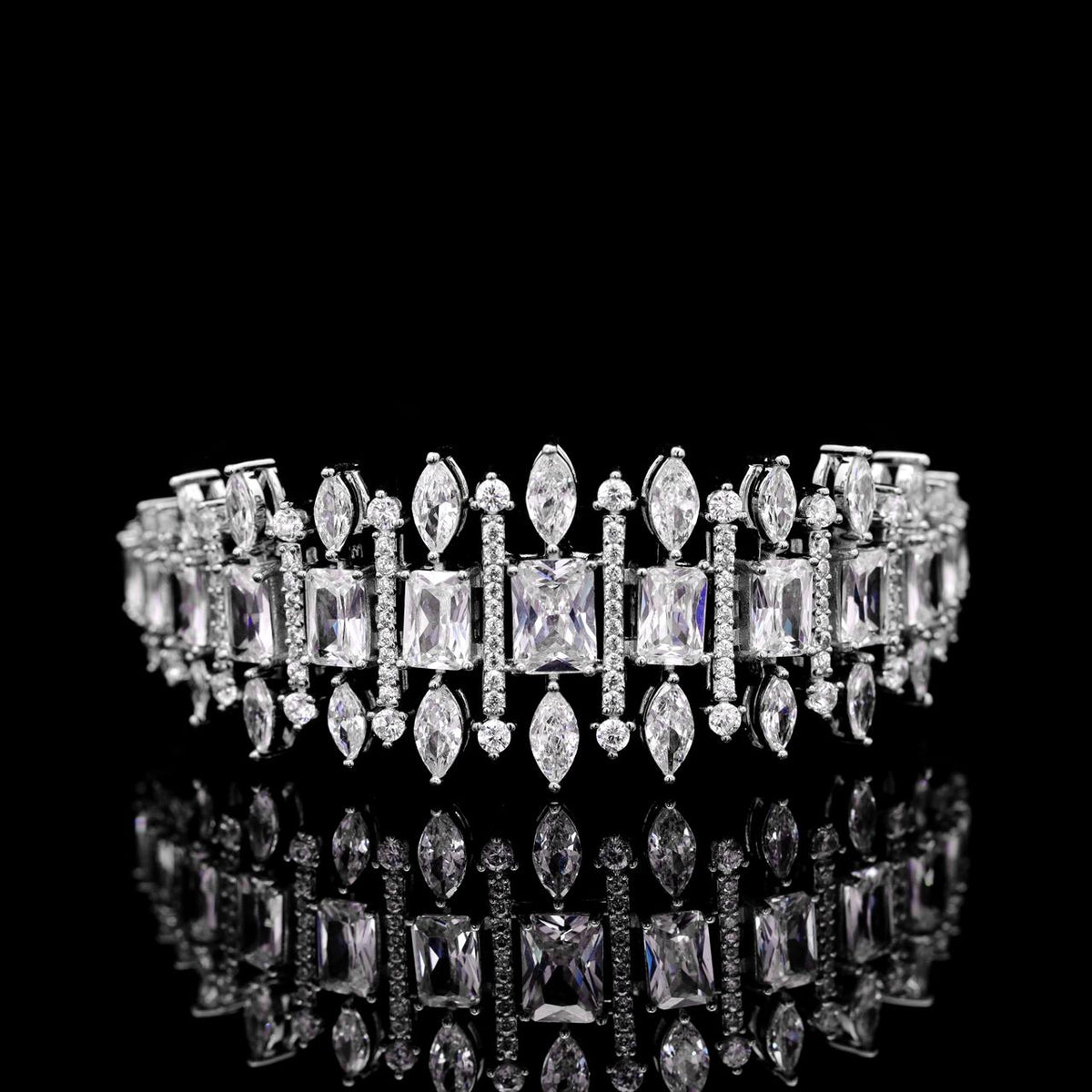 Aimee White Luxury Bridal Bracelet with High-Quality Zircon Stones, Rhodium-Plated