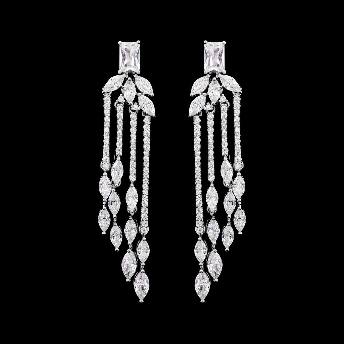 Aimee White Luxury Bridal Earring with High-Quality Zircon Stones, Rhodium-Plated
