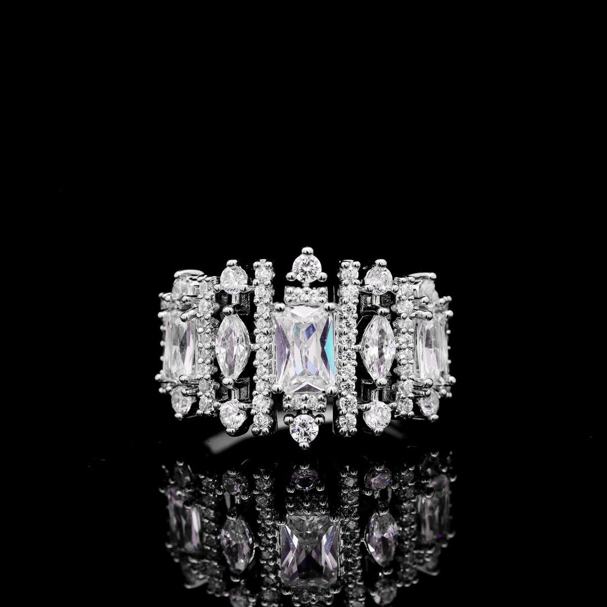 Aimee White Luxury Bridal Ring with High-Quality Zircon Stones, Rhodium-Plated