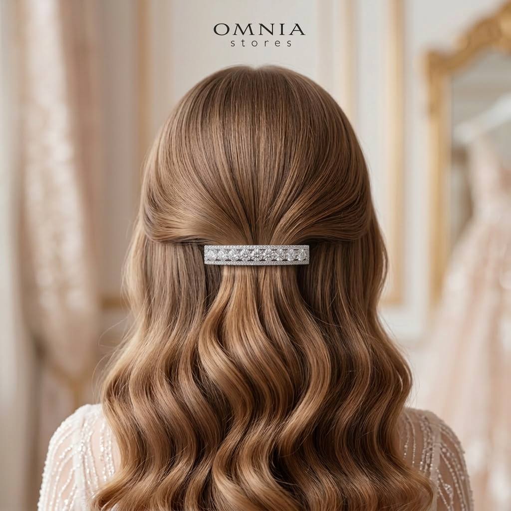 Omnia Anam White Hair Clip In 925 Silver High Quality Lab Crafted Stones