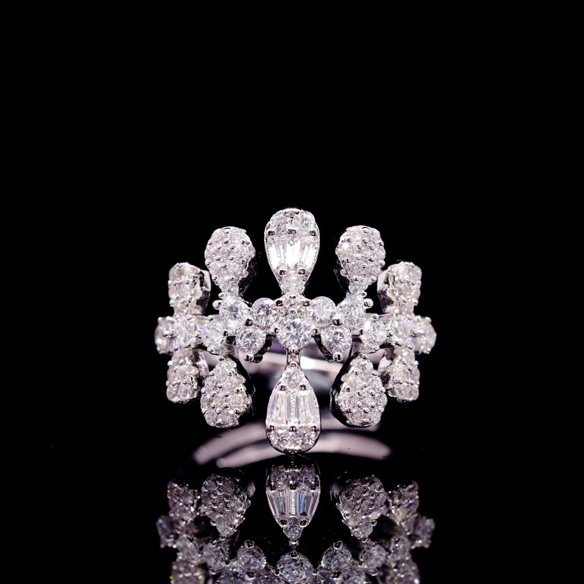 Ananya White Luxury Bridal Ring with High-Quality Zircon Stones Rhodium-Plated Finish