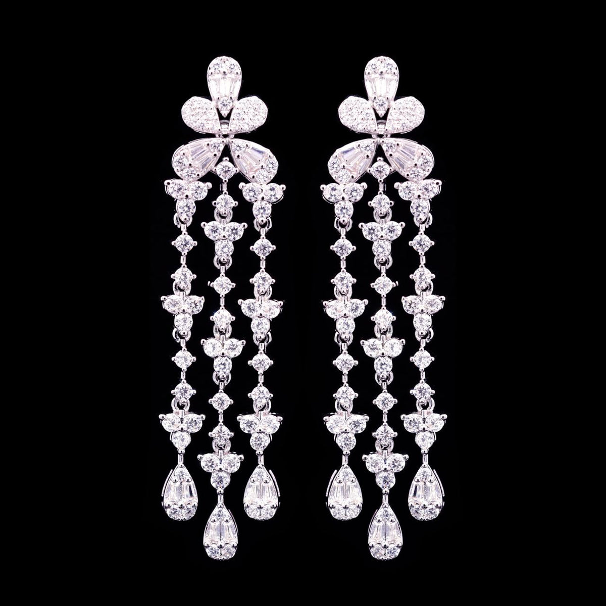 Ananya White Luxury Bridal earring with High-Quality Zircon Stones Rhodium-Plated Finish
