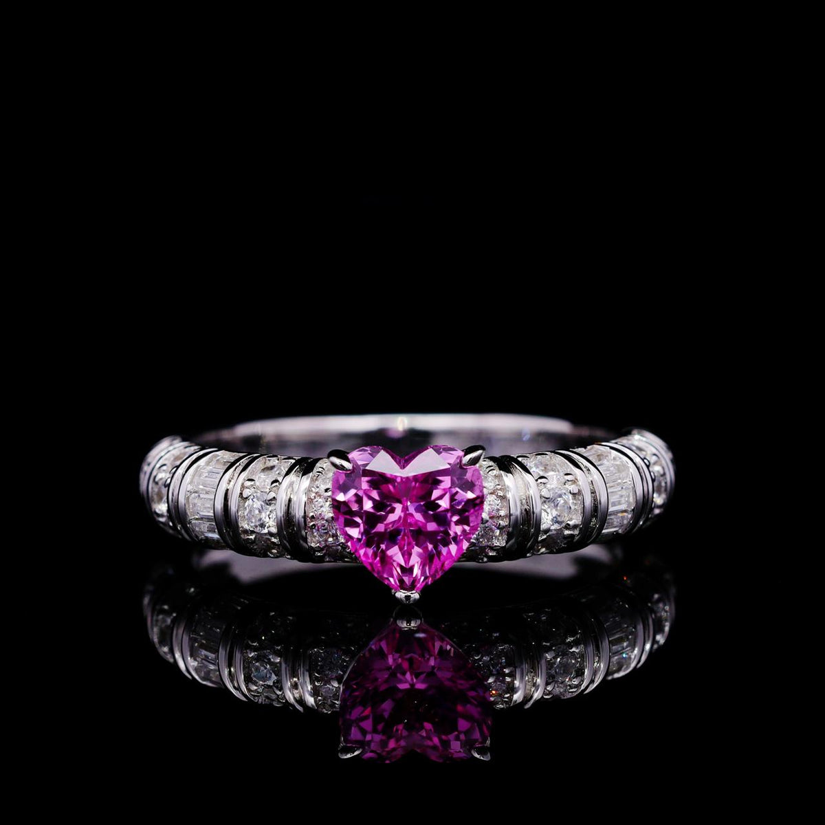 Binsha Pink Heart-Shaped Ring with Certificate | High-Quality Simulated Diamonds in 925 Sterling Silver