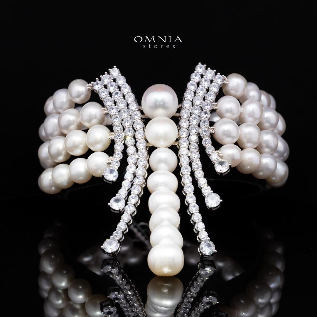 Omnia Shanina Bridal Full Set Designed with Freshwater Real Pearls and High-Quality Simulated Diamonds in a Rhodium Plated Finish
