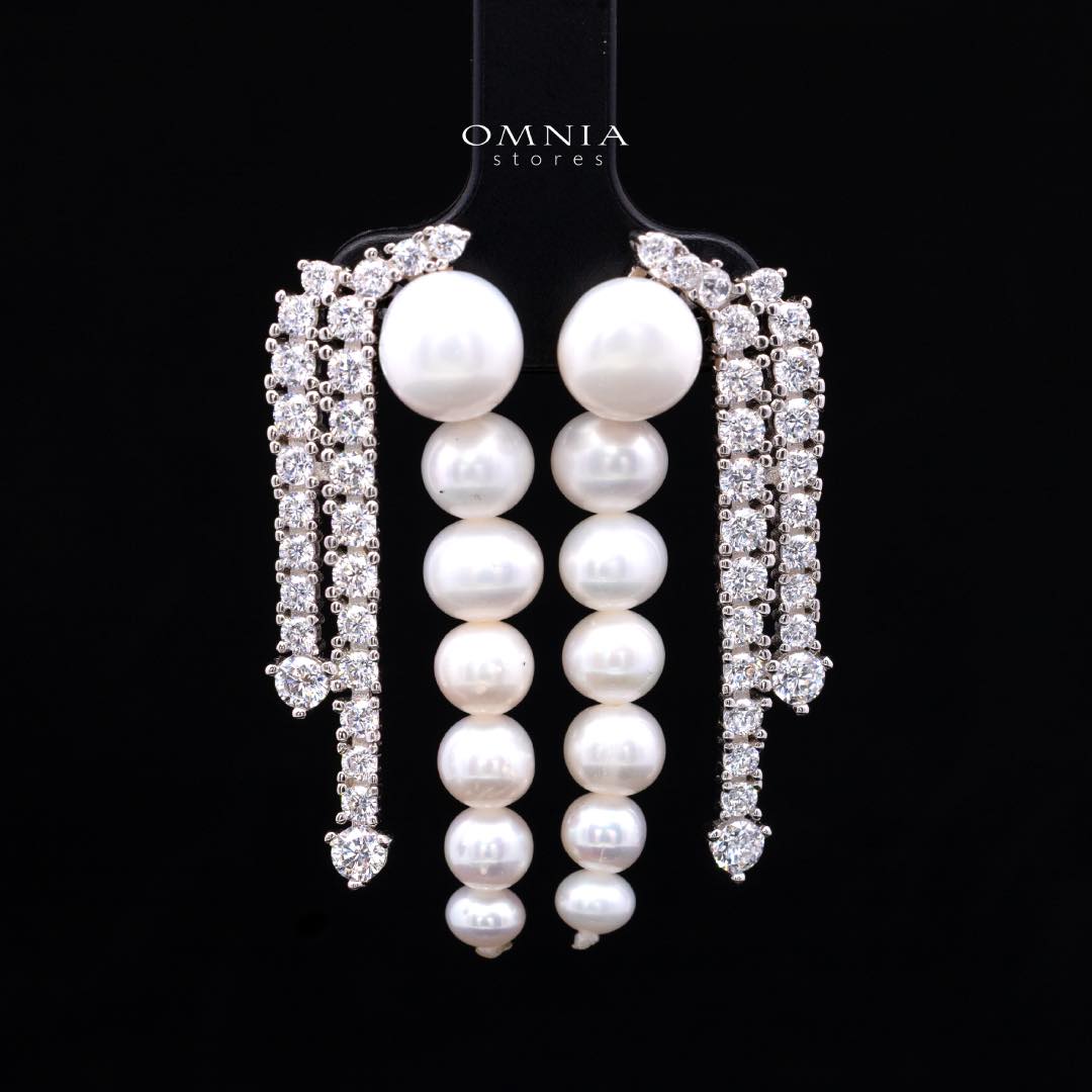 Omnia Shanina Bridal Full Set Designed with Freshwater Real Pearls and High-Quality Simulated Diamonds in a Rhodium Plated Finish