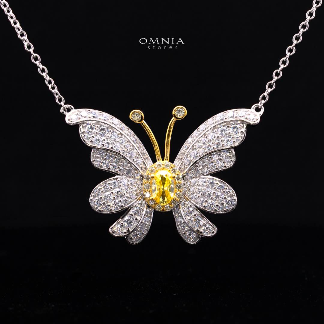Alara Yellow Butterfly Pendant Necklace in 925 Silver With High Quality Simulated Diamonds
