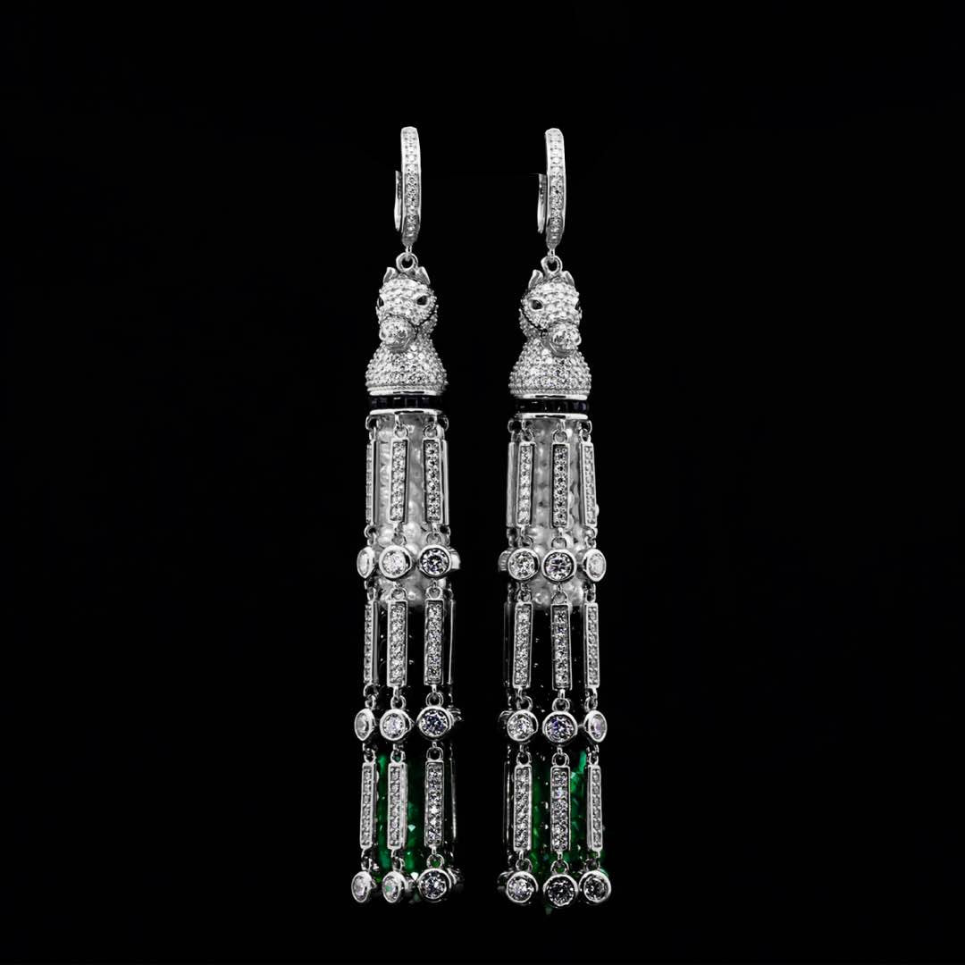 Omnia Vania Multi Color Horse Design Long Chain Necklace & Drop Earrings Set in 925 Silver With High Quality Simulated Diamonds
