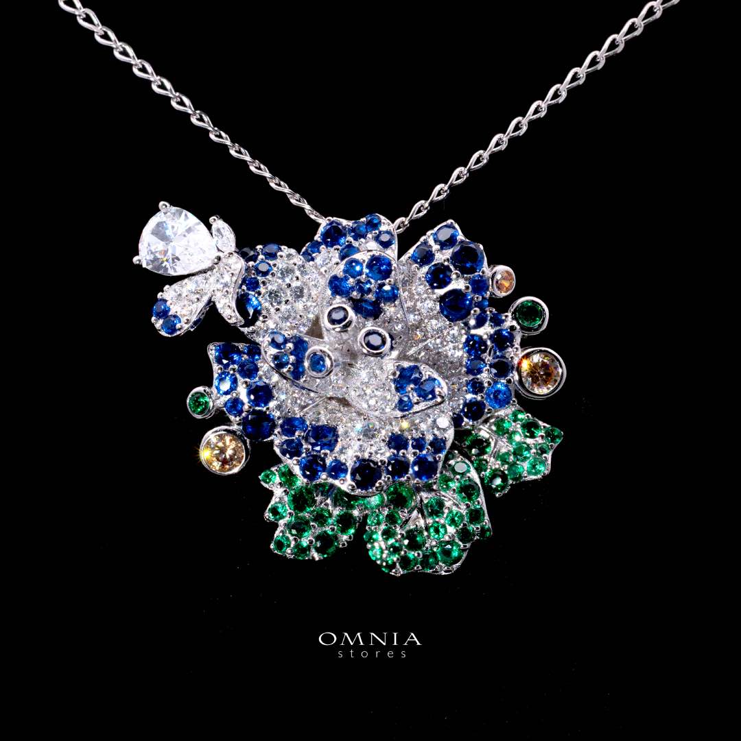 Omnia Lyric Floral Pendant in 92.5 Silver with High-Quality Simulated Diamonds