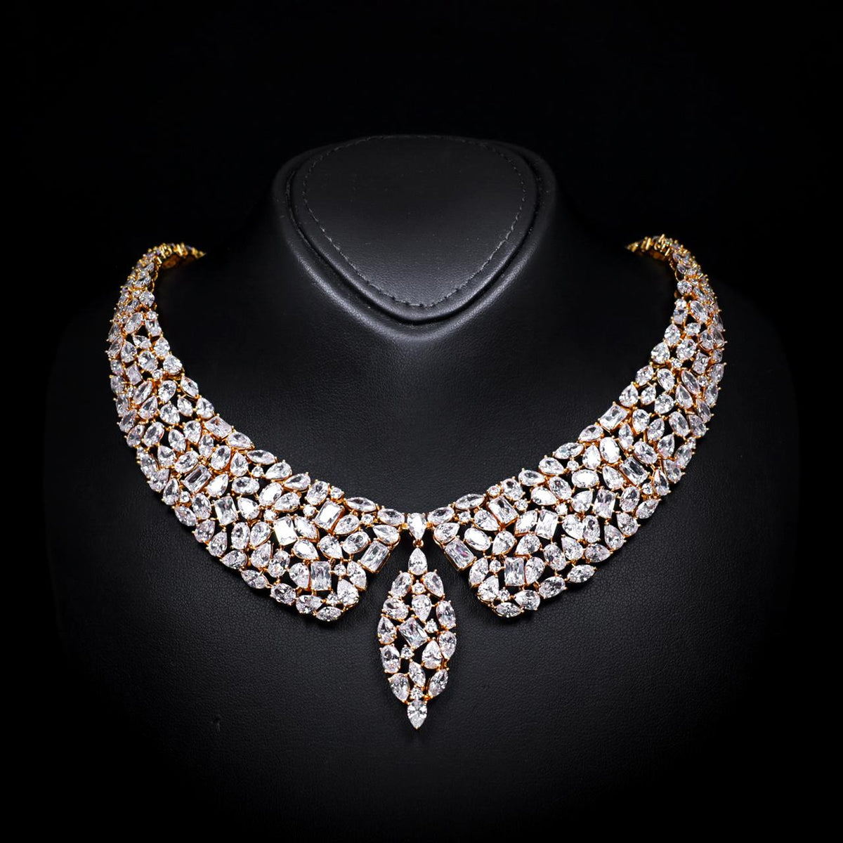 Caliya Gold Luxury Bridal Necklace with High-Quality Zircon Stones Rhodium-Plated Finish