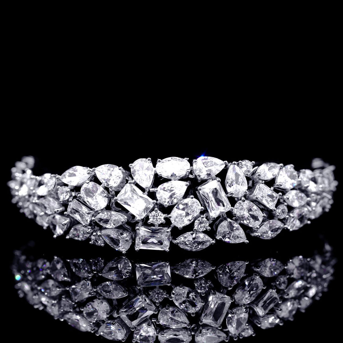 Caliya White Luxury Bridal Bracelet with High-Quality Zircon Stones Rhodium-Plated Finish