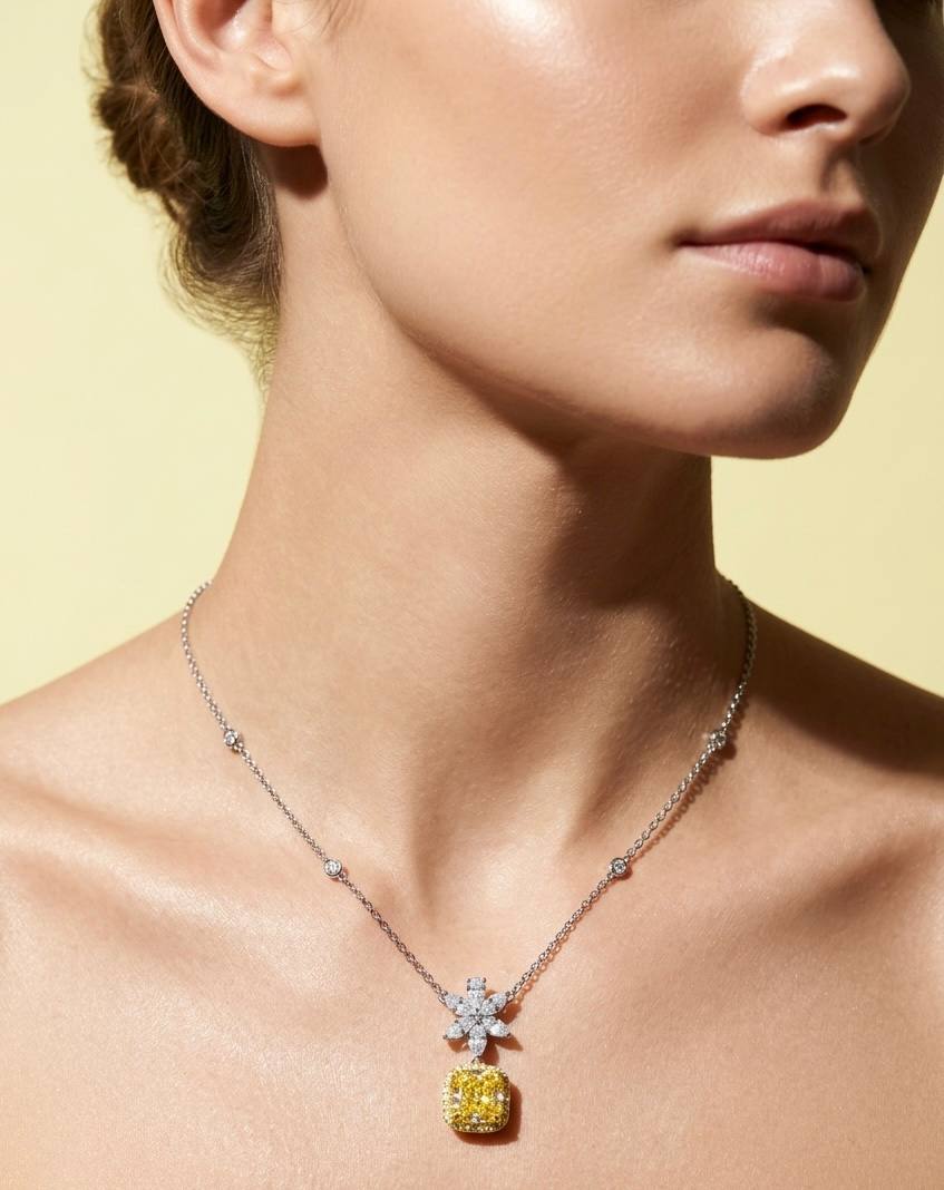 Daleyza Yellow Necklace in 925 Sterling Silver with High-Quality Simulated Diamond Stone