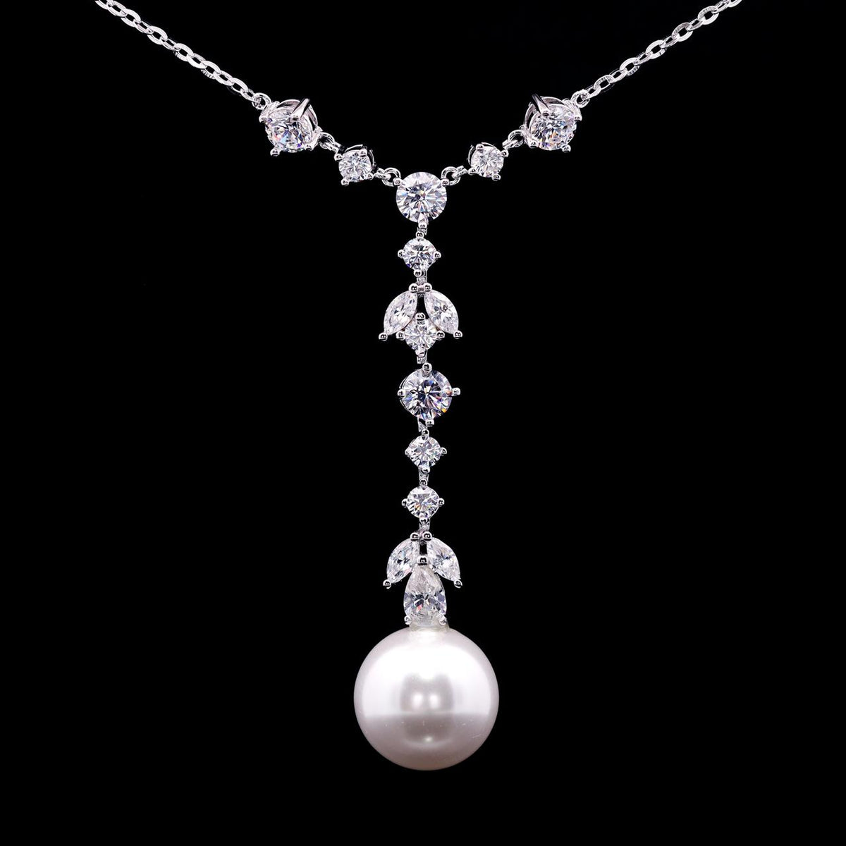 Dania Pearl Necklace with Certificate | High-Quality Simulated Diamonds in 925 Sterling Silver