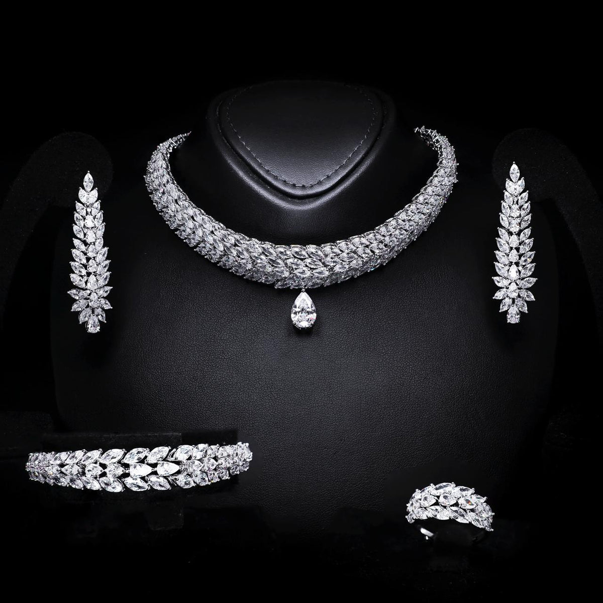 Diala White Luxury Bridal Full Set with High-Quality Zircon Stones, Rhodium-Plated