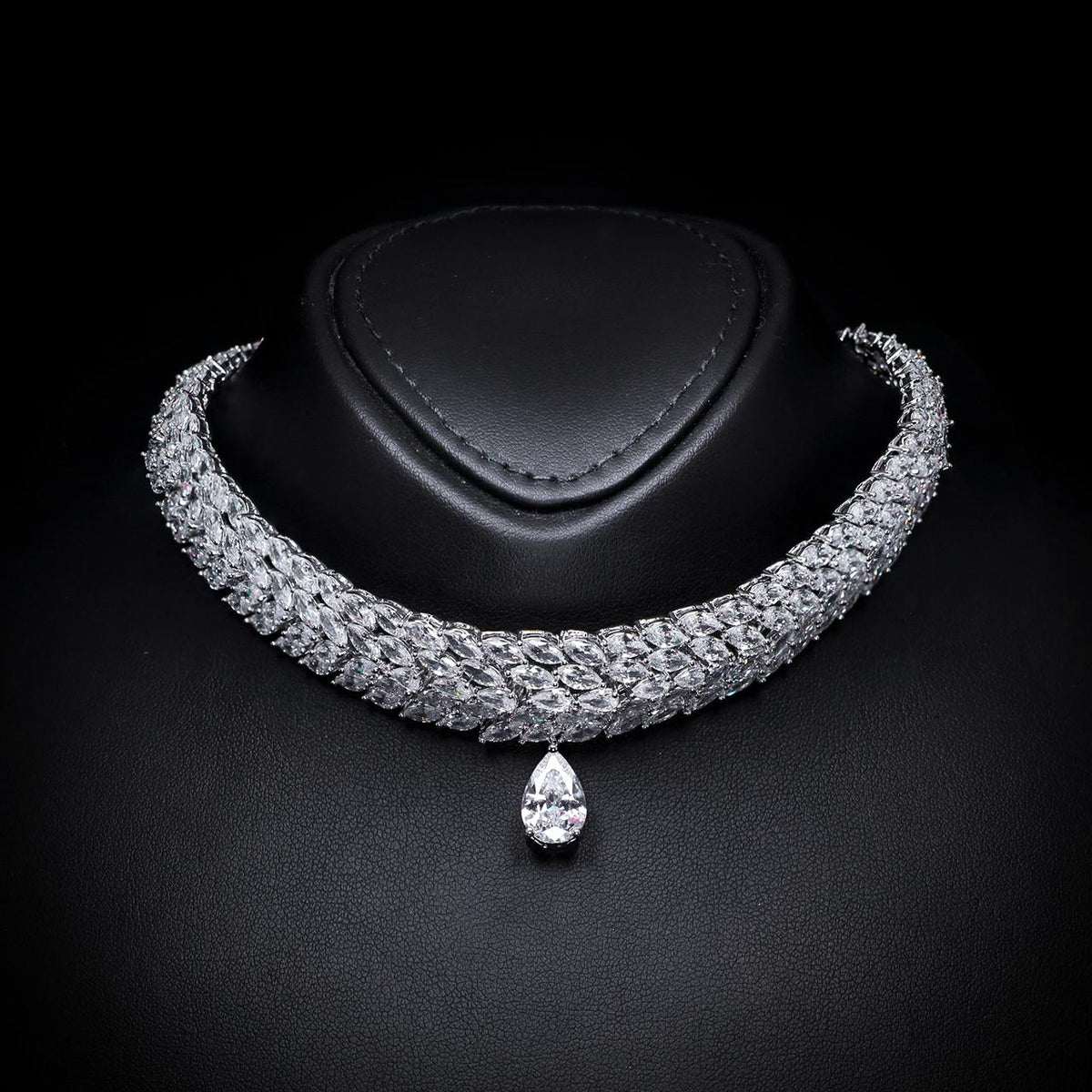 Diala White Luxury Bridal Necklace with High-Quality Zircon Stones, Rhodium-Plated