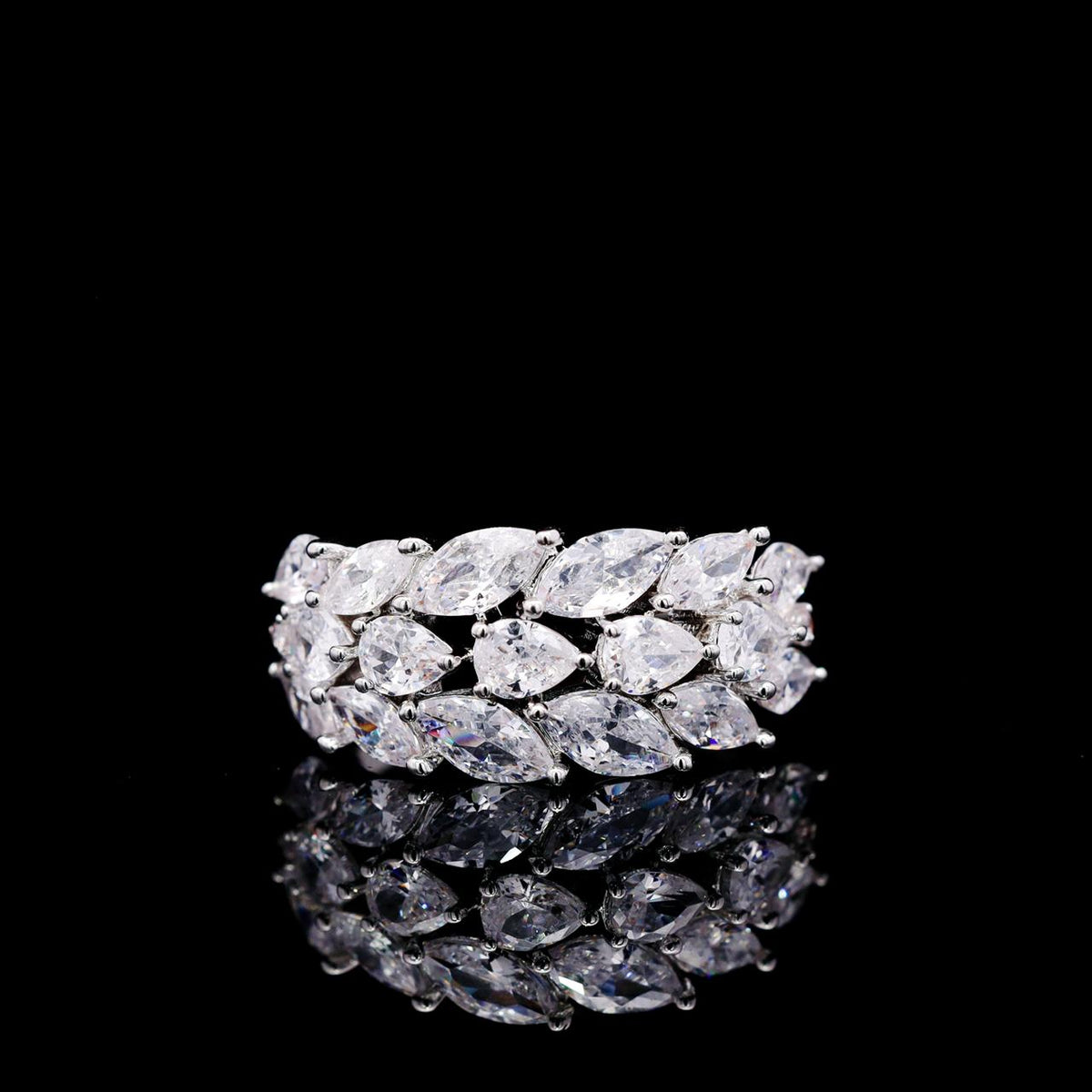 Diala White Luxury Bridal Ring with High-Quality Zircon Stones, Rhodium-Plated