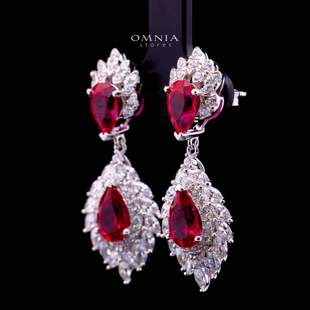 Carolina Lab-Grown Red Ruby Earrings with GRC Certificate, Pear 6×9mm in 925 Sterling Silver