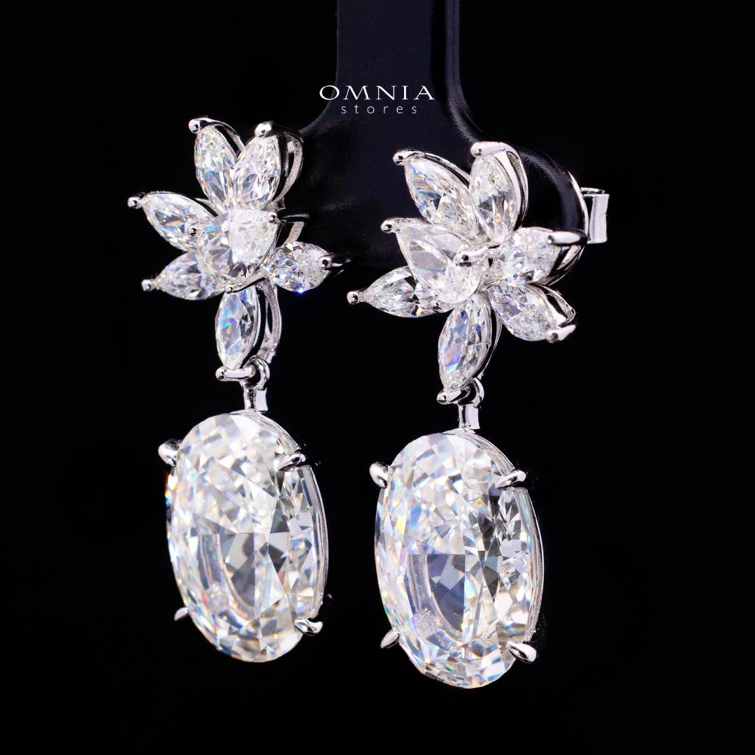 Omnia Radhiya Silver Drop Earrings In 925 Silver High Quality Lab Crafted Stones