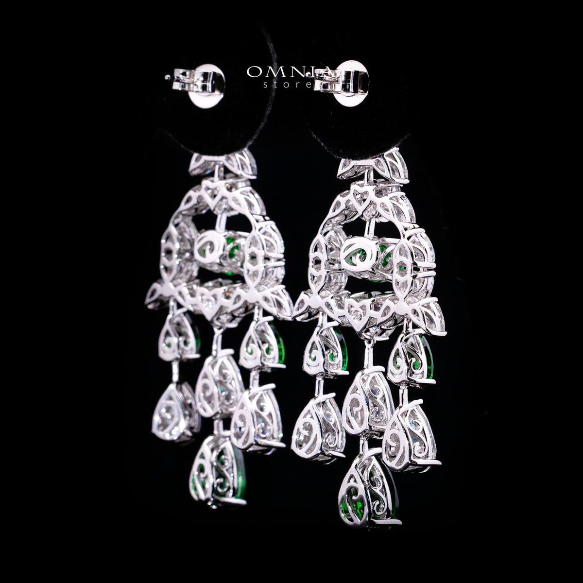 Kinza Green and White Earring with High Premium Signature Stones and Certificate in 925 Silver