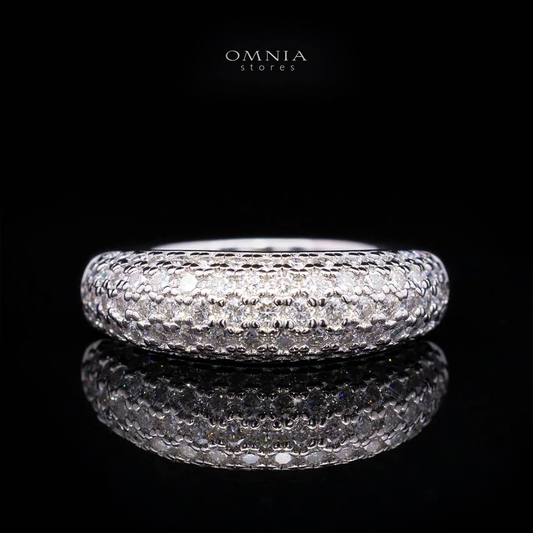 Emery White Moissanite Pavé Dome Band Ring – Rhodium-Plated 925 Sterling Silver