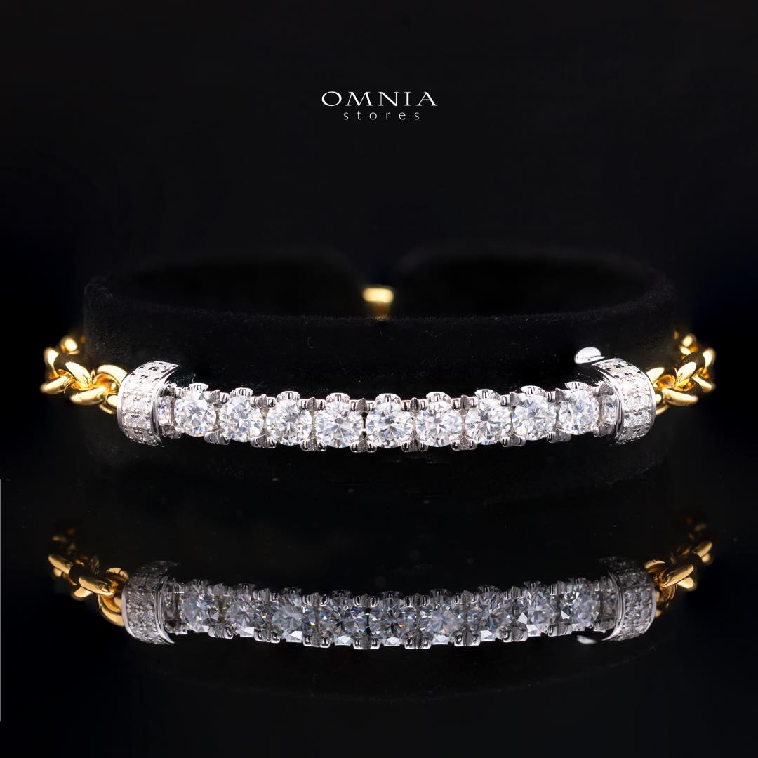 Wahaj Golden White Moissanite Stones With GRA Certified Bracelet  in 925 Silver RD4mm