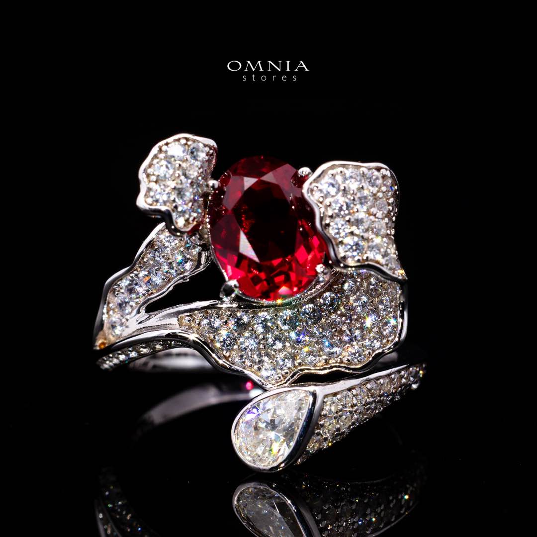 Omnia Jameela Red Ring 92.5 Silver Certified in High Quality Lab Grown Ruby Stone