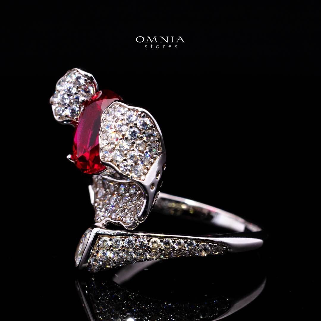 Omnia Jameela Red Ring 92.5 Silver Certified in High Quality Lab Grown Ruby Stone