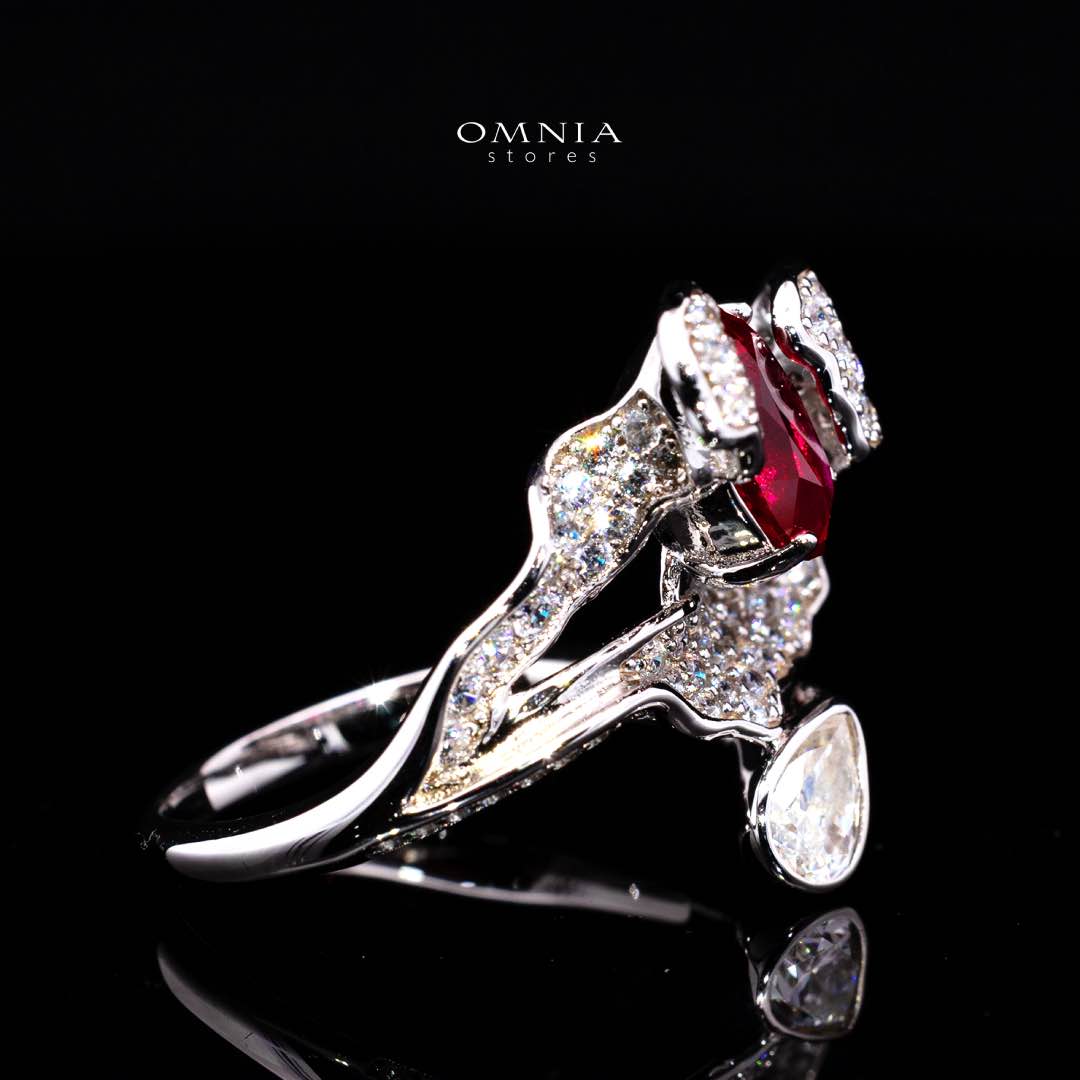 Omnia Jameela Red Ring 92.5 Silver Certified in High Quality Lab Grown Ruby Stone