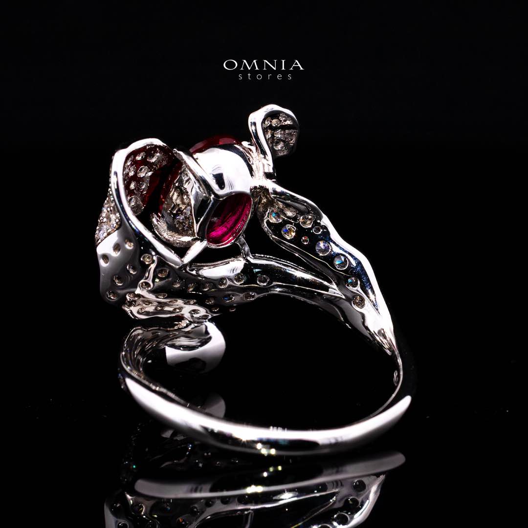Omnia Jameela Red Ring 92.5 Silver Certified in High Quality Lab Grown Ruby Stone