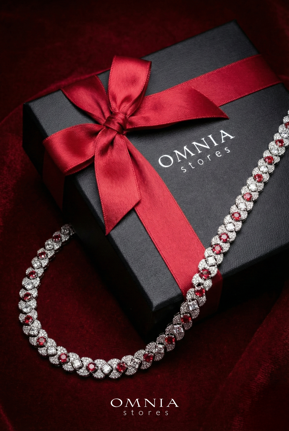 Omnia Layan Red Bridal Full Set in High-Quality Zircon Stone Rhodium Plated - OMNIASTORES UAE