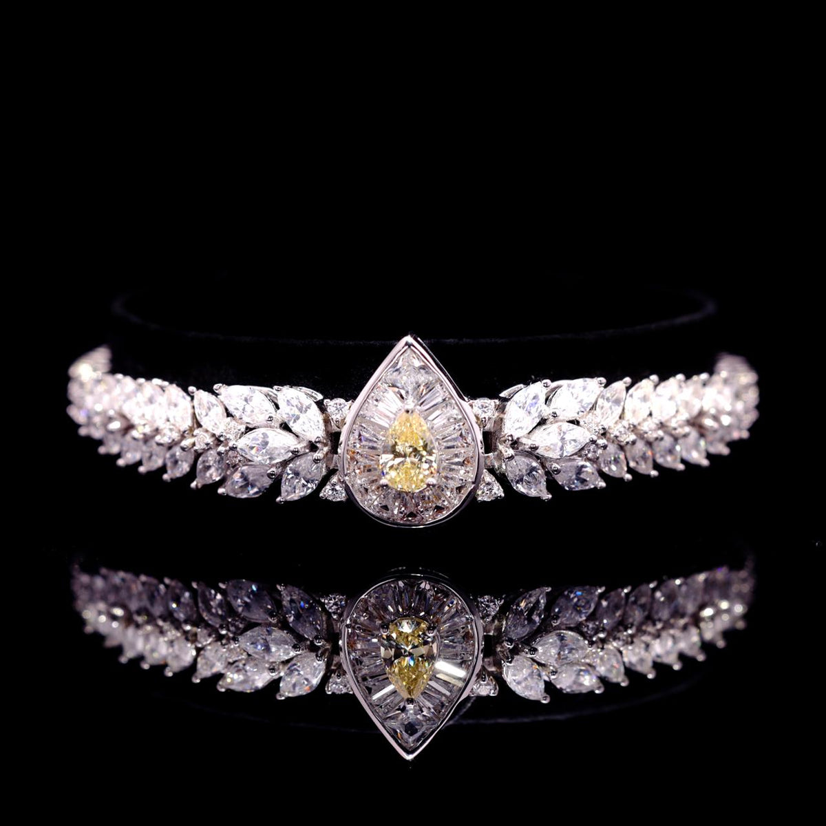 Harlyn Yellow Luxury Bridal Bracelet with High-Quality Zircon Stones Rhodium-Plated Finish