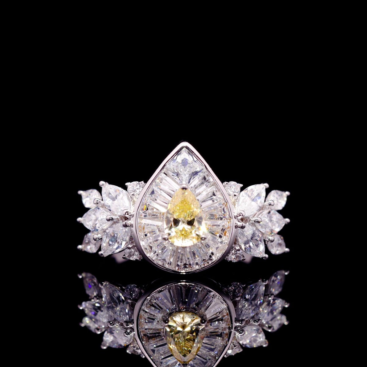 Harlyn Yellow Luxury Bridal Ring with High-Quality Zircon Stones Rhodium-Plated Finish