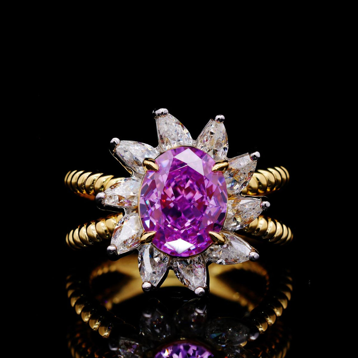 Hayat Purple Gold Ring with Certificate | High-Quality Simulated Diamonds in 925 Sterling Silver