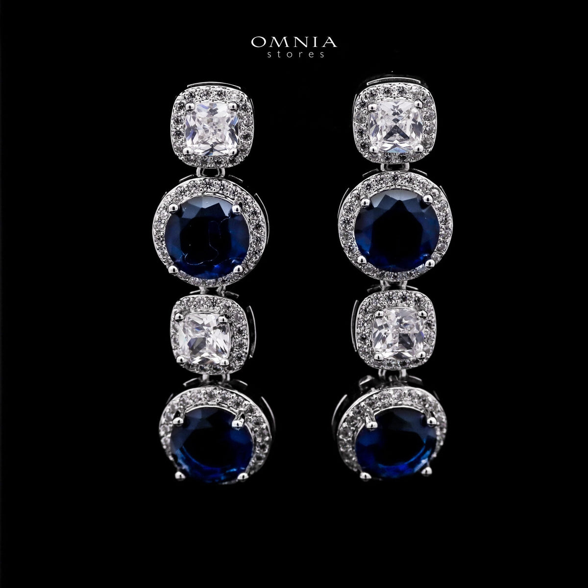 Omnia Lilian Blue Bridal Full Set in High Quality Simulated Diamonds Rhodium Plated