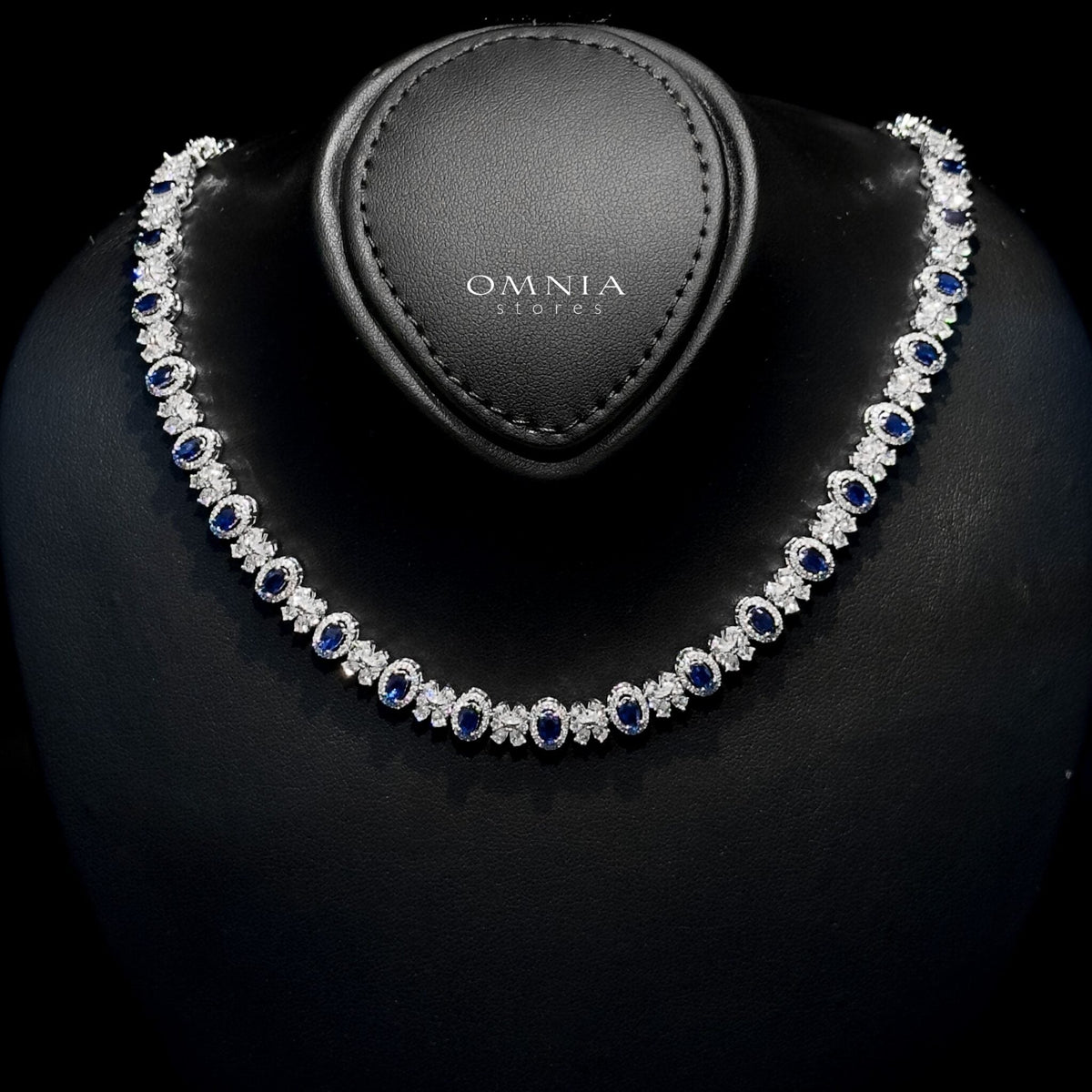 Omnia Mira Blue Bridal Full Set in High Quality Zircon Stone Rhodium Plated - OMNIASTORES UAE