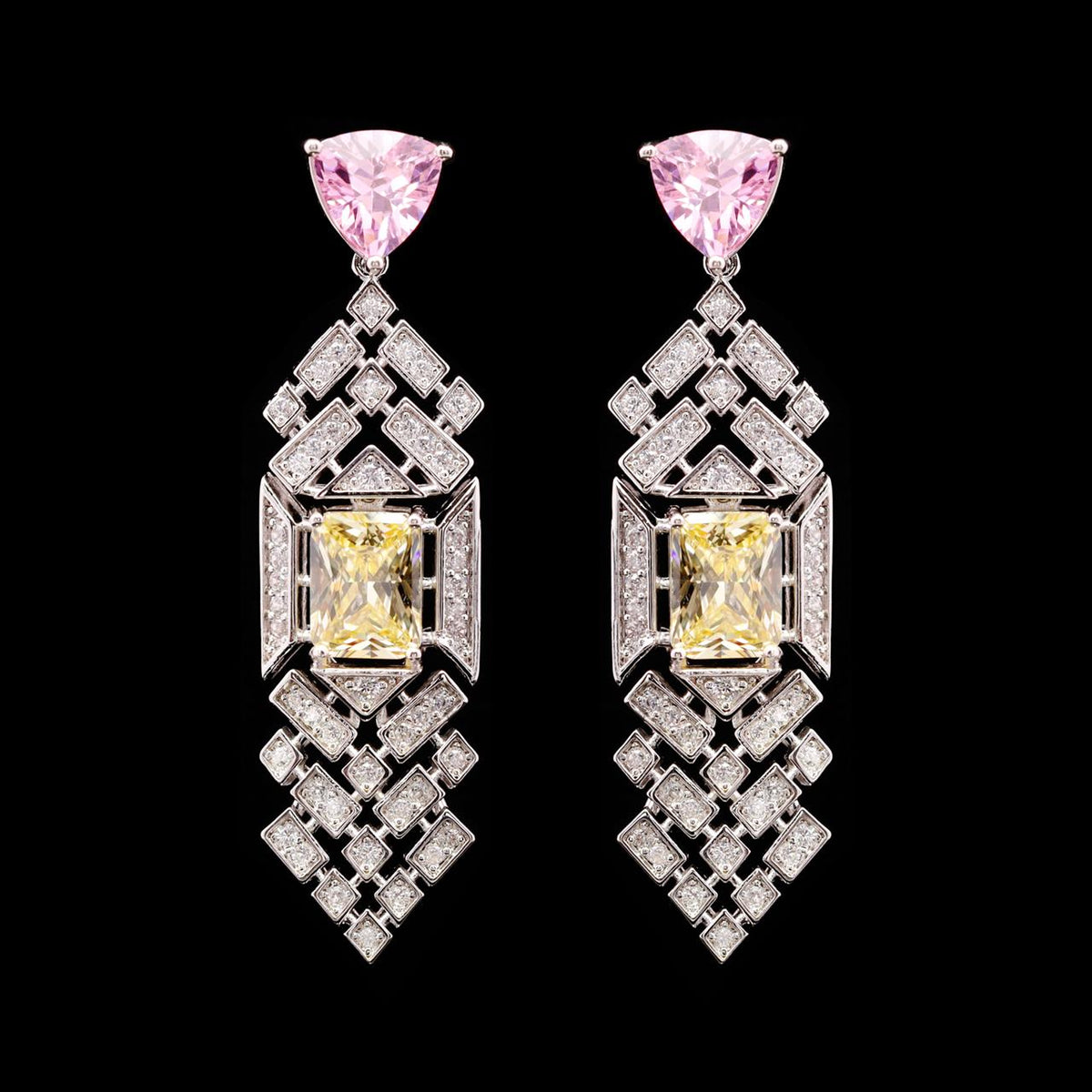Inara Multicolor Luxury Bridal Earring with High-Quality Zircon Stones Rhodium-Plated Finish
